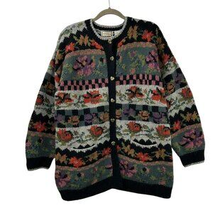 VTG Monsoon Women's Medium  Floral Lambswool & Angora Blend Cardigan Sweater